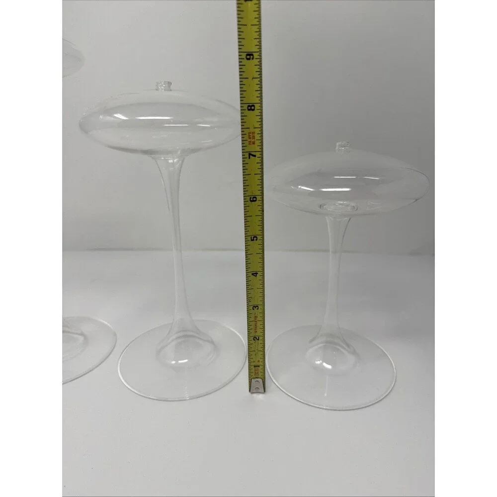 Vintage Firelight Hand Crafted Glass Omni Stem Oil Candle Holder Set Rare Trio 3